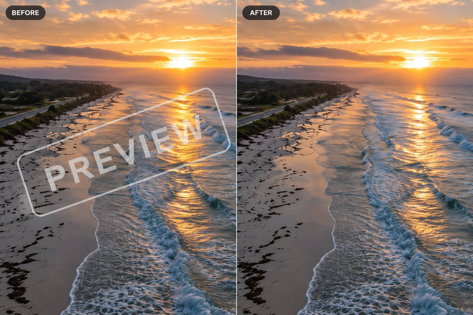 Before and after removing a screen recorder watermark from gameplay footage