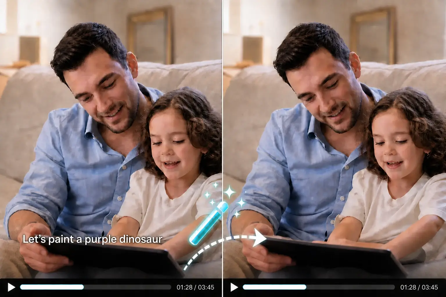 Before and after removing burned-in subtitles from video without blur