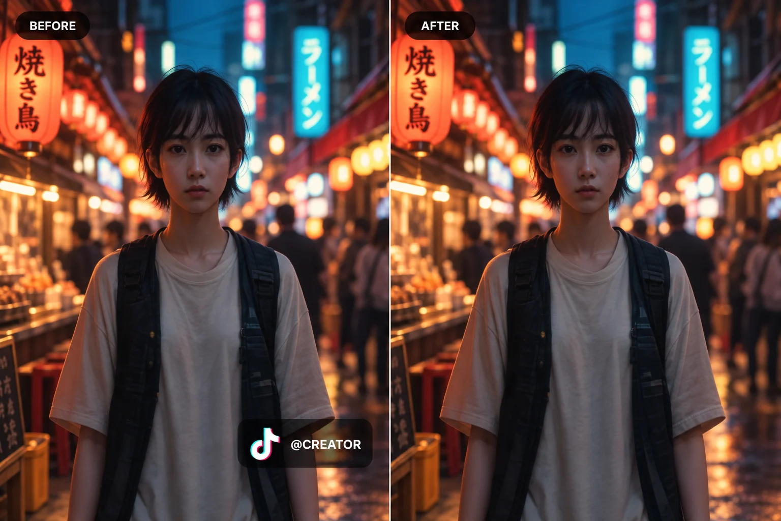 Before and after removing a TikTok watermark from video