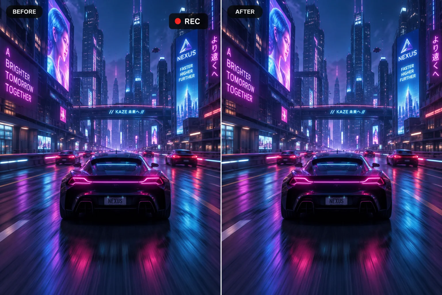 Before and after removing a stock preview watermark from drone footage